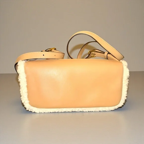 New! Michael Kors Beige Backpack with Shearling Accent Rhea Medium Suede and Faux Shearling Backpack in PEANUT  main image 2